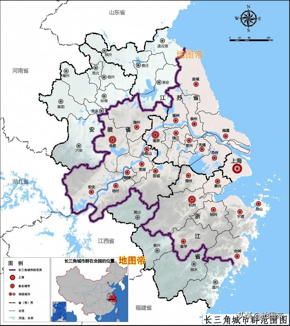 长三角是指哪几个城市三省一市地图